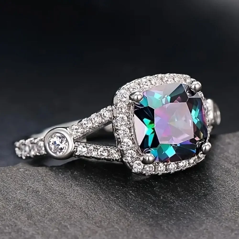 Elegant Multicolor stone wedding ring sz 8